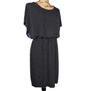 Enfocus Studio Black‎ Polka Dot Cap Sleeve Elastic Waist Midi Dress - Size 8